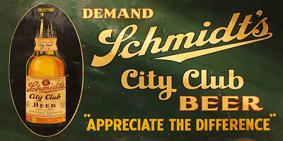 Vintage Schmidts city club beer ad reproduction steel sign bar pub decor