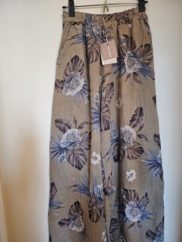 NEU - 100% LEINEN ITALIENISCHE HOSE MIT WEITEM BEIN GR. S/M MADE IN ITALY