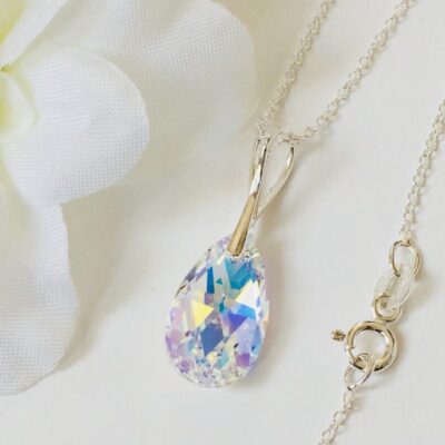 925 Silber Kristall Halskette Anhänger Birne AB Geschenk aus Swarovski Kristallen...