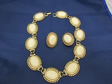 Vintage Napier Necklace Earrings Cream Ovals Chunky Lovely Designer Set