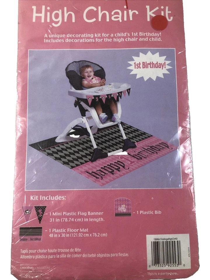 1st Birthday Party High Chair Decorating Kit First Angel Lil Pink Girl Argyle - Image 2 of 4