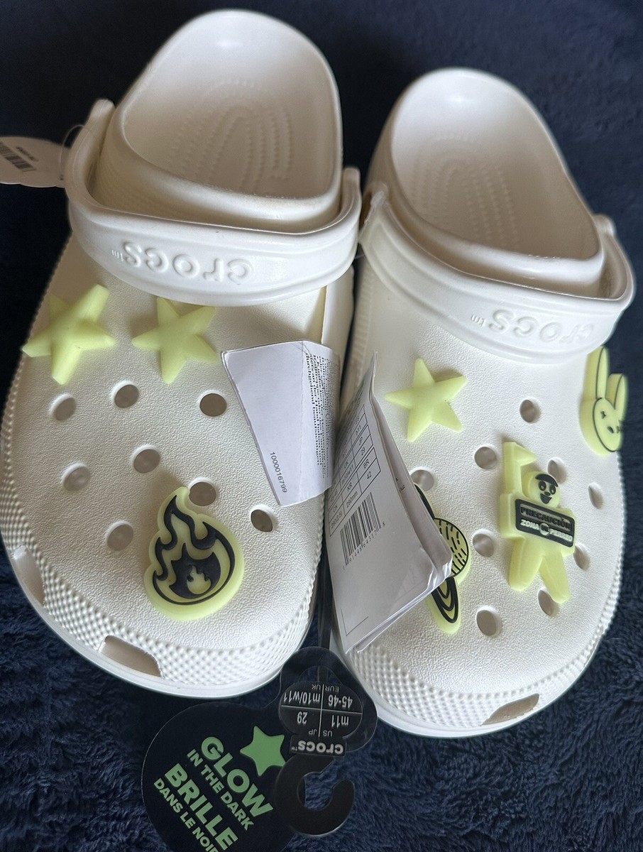 Crocs Crocband Triple White Mens sz 11 W/ Bad Bunny Croc Charms Glow Dark Clogs Bad Bunny Crocs | eBay main image 2