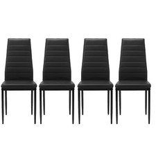 4 Set Dining Chairs Faux Leather Kitchen Side Chairs High Back Metal Legs Black