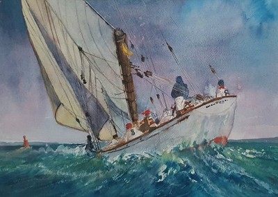Bild-Picture-Aquarell-Watercolour- Original-Meer-Sea  - 26 X 36 cm