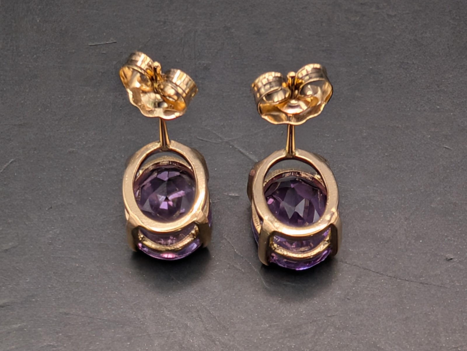 🔥 14K SOLID YELLOW GOLD AMETHYST POST STUD EARRI… - image 4