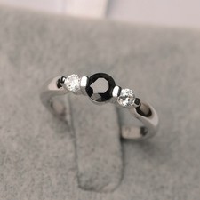 Black Onyx Gemstone 925 Sterling Silver Women Three Stone Ring Duty Free