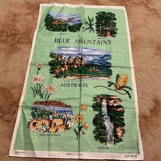 Vintage RARE Linen Blue Mountains Tea Towel (Read Descript)