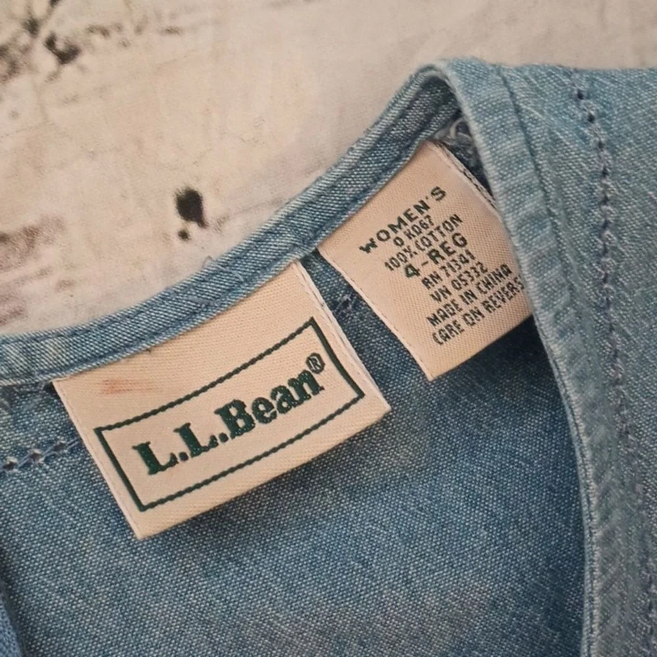 Maxi Vestido LL Bean Vintage Años 90 Azul Algodón Cambray Corbata Cintura Modesto 4 Foto 2 de 4