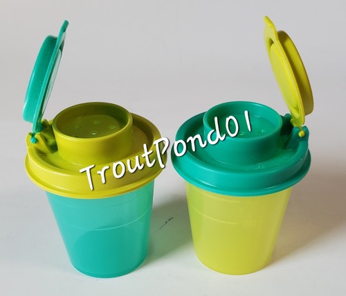 TUPPERWARE Salt and Pepper Shakers Midgets 2oz Mini Bowls Teal and Parrot Green - Picture 4 of 8