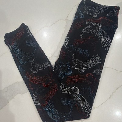 LuLaRoe Women's Americana OS Leggings  Black Red White & Blue Eagle Animal Print