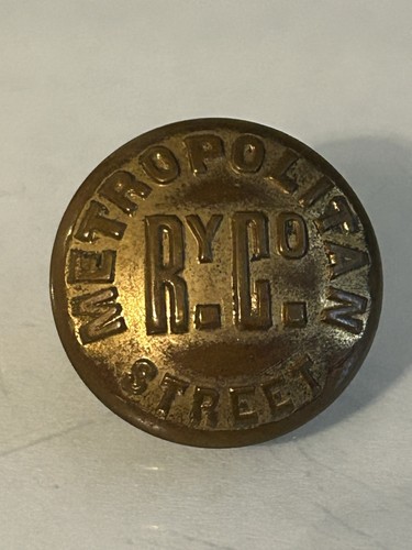 1890s Metropolitan Street Railway 1” Brass Uniform Button Waterbury Loop Shank