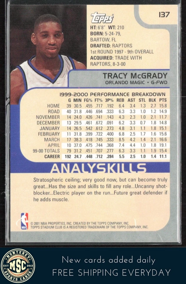 Tracy McGrady 2000-01 Stadium Club #137 Orlando Magic - Image 2 of 2