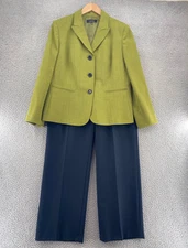 Jones Wear Set Womens 16 Green Peak Lapel Blazer Navy Wide Leg Trousers Career