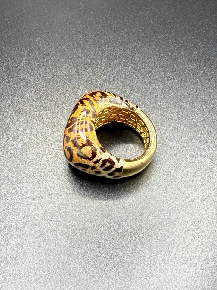 18k 黄金青铜豹纹珐琅戒指 — 第 3/4 张图片