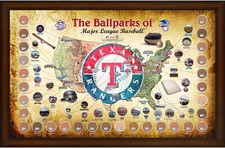 MLB Parks Framed 20" x 32" Rangers Map Collage with GU Dirt from All 30 Stadiums