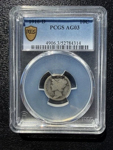 1916-D PCGS AG03 Mercury Silver Dime U.S. 10c Coin