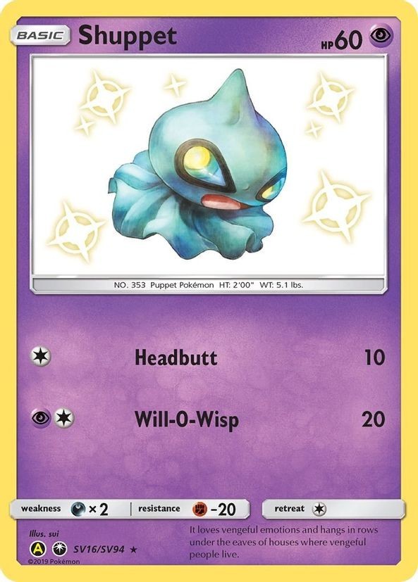 Shuppet - SV16/SV94 - Pokemon Hidden Fates Sun & Moon Shiny Rare Card NM