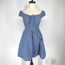 Old Navy Eyelet Milkmaid Smocked Mini Dress Small Off Blue Boho Country Cowgirl