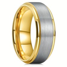 Stainless Steel Brushed Double Groove Ring Men Wide Step Edge Band Jewelry