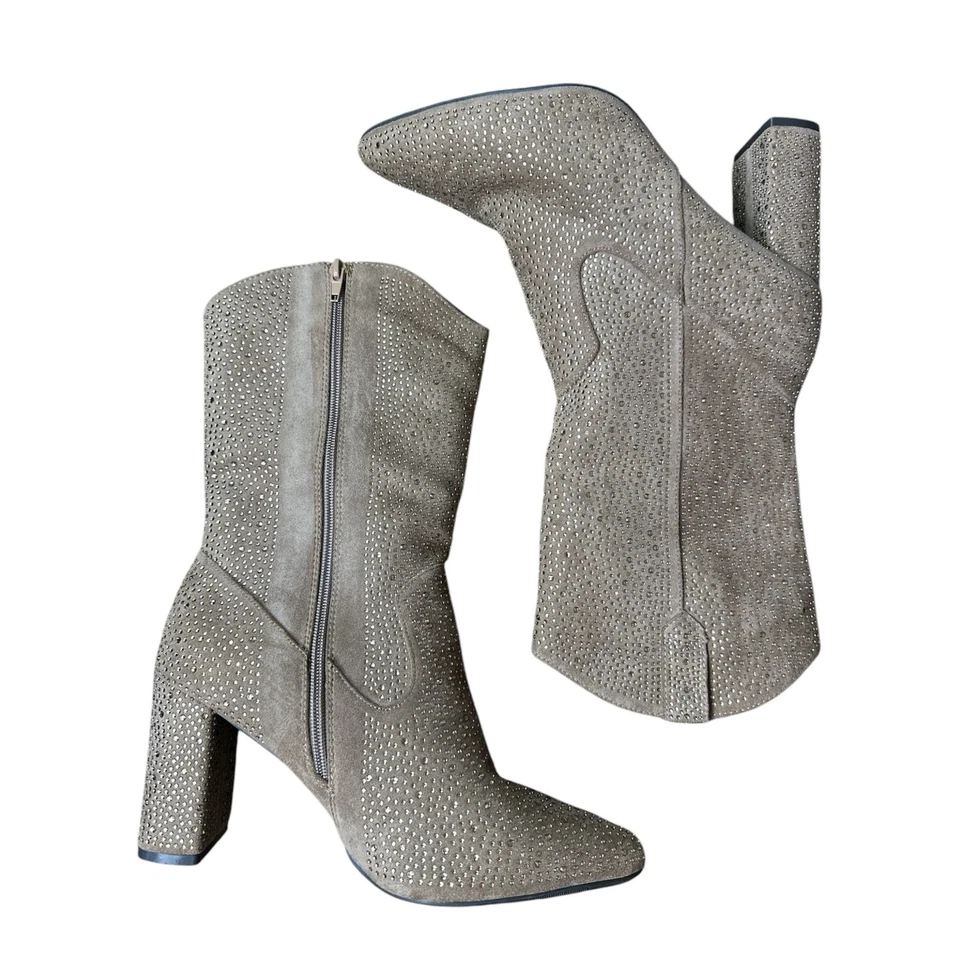 Женские желтовато-коричневые сапоги Pierre Dumas со стразами на молнии до середины икры размер 11 - Изображение 4 из 4