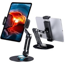 Tablet Stand Holder for iPad, Adjustable with 360 Rotating Base for Desk, Alu...