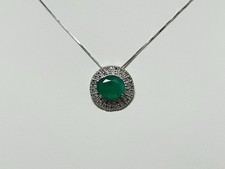 14k White Gold Natural 2.35 CTW Emerald and Diamond Pendant With Chain 18 Inches