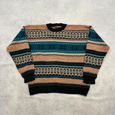 Vintage abstract knitted jumper Patterned Grandad knit sweater Men's L