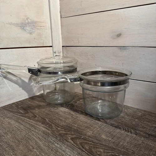 Lot Of 3 Pyrex Clear Flameware 2 Qt 6283-U 6763U Saucepans Lid P81 Fits Both