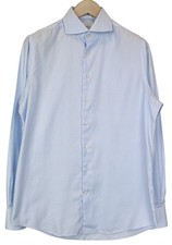 SUITSUPPLY Men's Formal Shirt 39/15.5 Slim Blue Cotton Cutaway Long Sleeve 