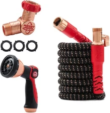 Pocket Hose Copper Head w/New Pocket Pivot Expandable Garden Hose 25 FT, AS-SEEN
