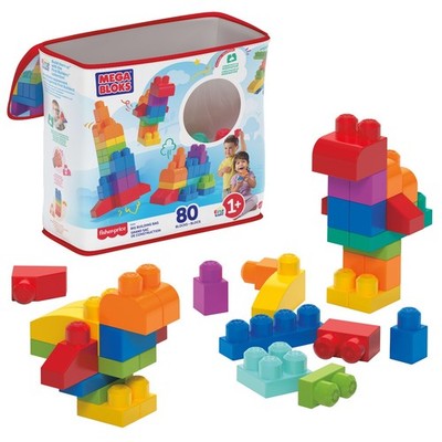 MEGA BLOKS Fisher-Price Toy Blocks BlueBig Building Bag with Storage (80 Pieces）