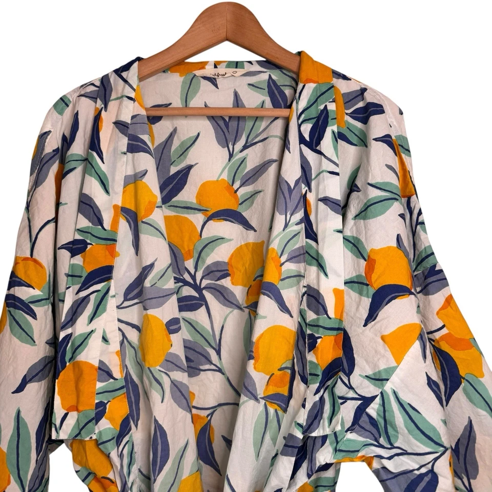 Bata de algodón orgánico Printfresh con ralladura de limón talla 2X bolsillos completos kimono Foto 4 de 4