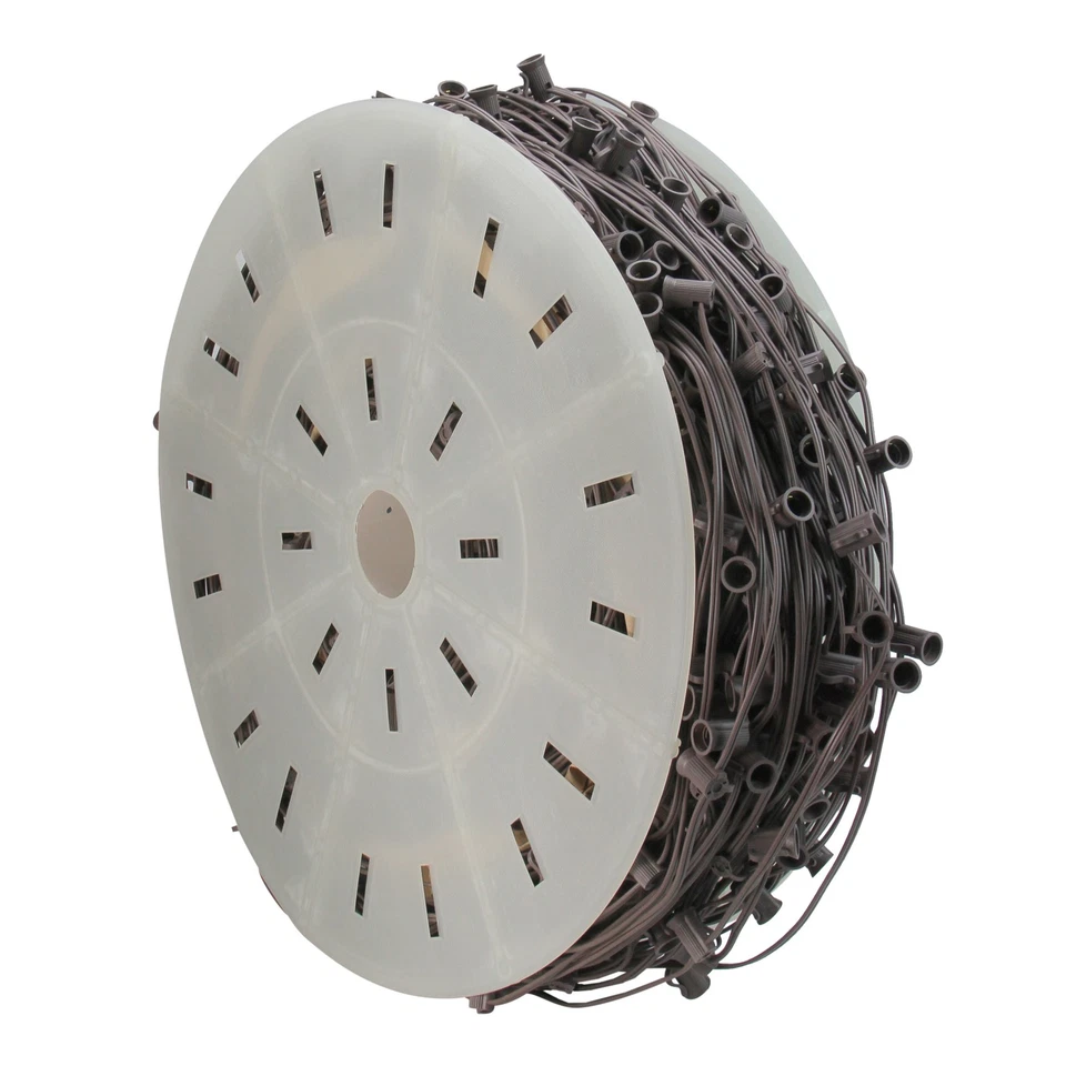 Juego de enchufes de luz de Navidad 1000' C7 carrete - cable marrón espaciado de 12" Foto 2 de 2