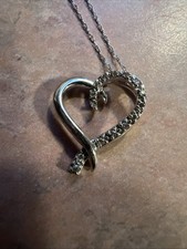 10k White Gold Diamond Heart Pendant With 10k Chain Necklace