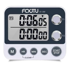 Digital Dual Kitchen Timer with Magnetic Back & Memory Presets, 2 Groups Coun...