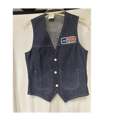 Vintage Cap'n Jac Men'sBlue Denim Snap Front Logo Patch Vest Pockets V-Neck