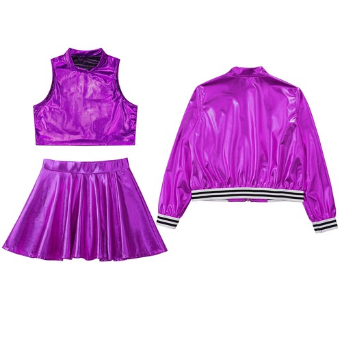 Kids Girl's Crop Top With Skirt Sport Dance Outfit Cheerleading Tracksuit Jazz - Picture 34 of 63