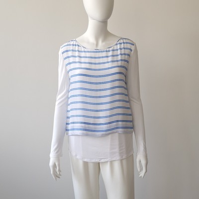 MARELLA MAX MARA BLOUSE TOP M 38 US6 UK10 SILK OVERLAY JERSEY STRIPED WHITE