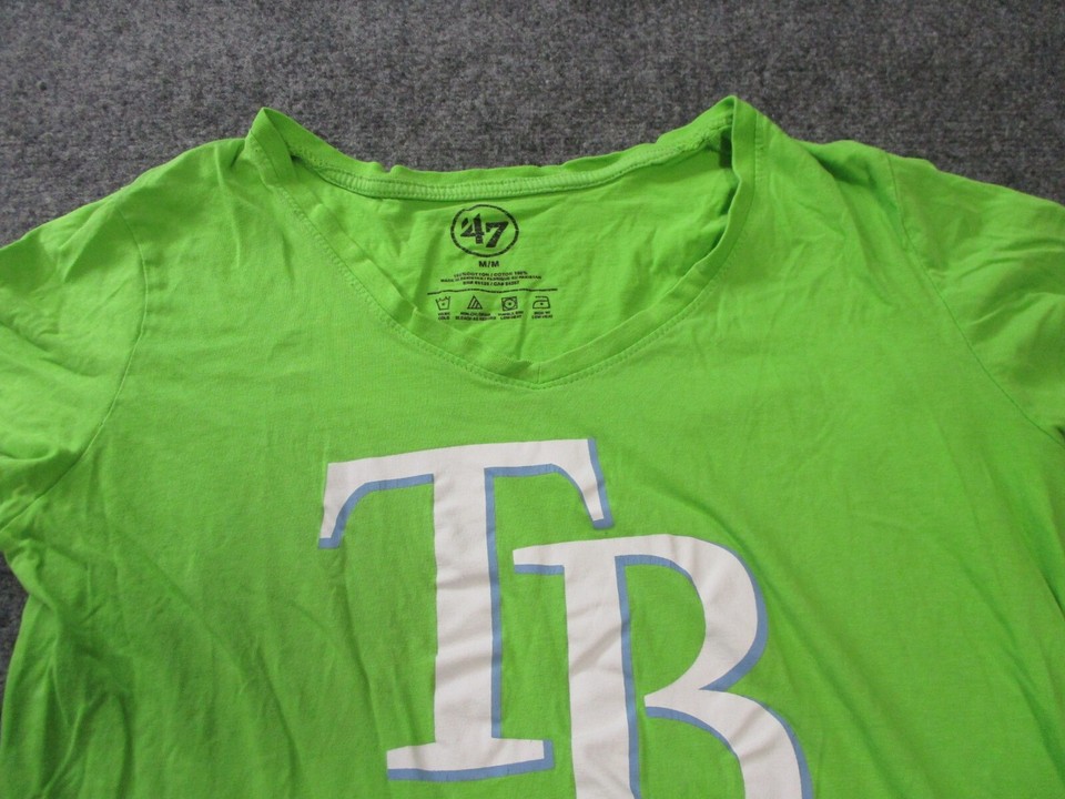 Tampa Bay Rays Shirt Women's Medium Green '47 VNeck Short Sleeve MLB
