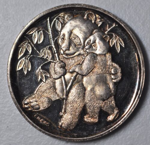 China PF 2 Oz Silver Blessing & Panda Medal 福字熊猫2盎司纪念银币.999 - Picture 2 of 2