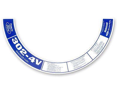 Mustang Air Cleaner Decal 302 4V Regular Fuel 1972 - 1973 - Osborn Reproductions
