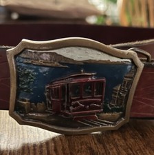 1977 San Francisco Cable Car Belt/Buckle Solid Bronze Indiana Leather Size 38
