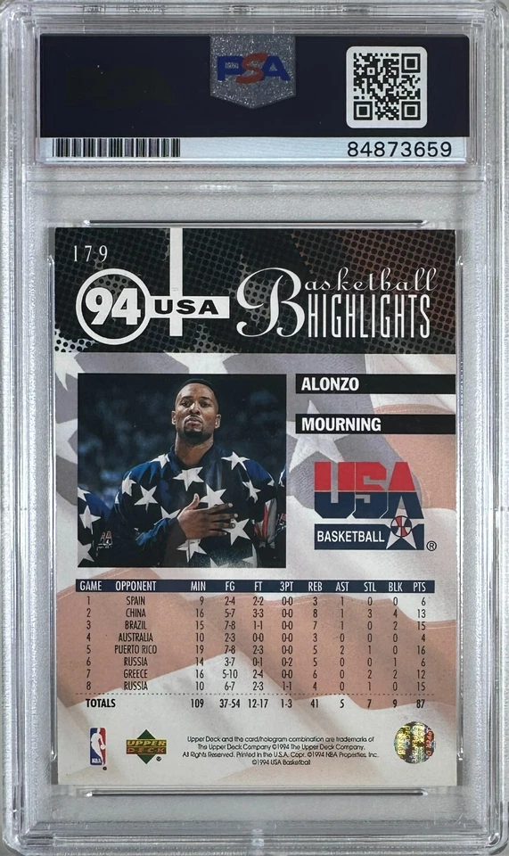 Alonzo Mourning auto signed 1994 Upper Deck card Charlotte Hornets PSA Encap - Image 2 of 3