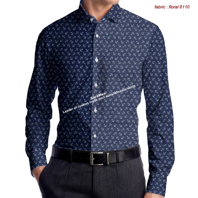 Navy Blue Casual Floral Men Dress Shirts Long Sleeve Custom Made Men Dress Shirt eBay