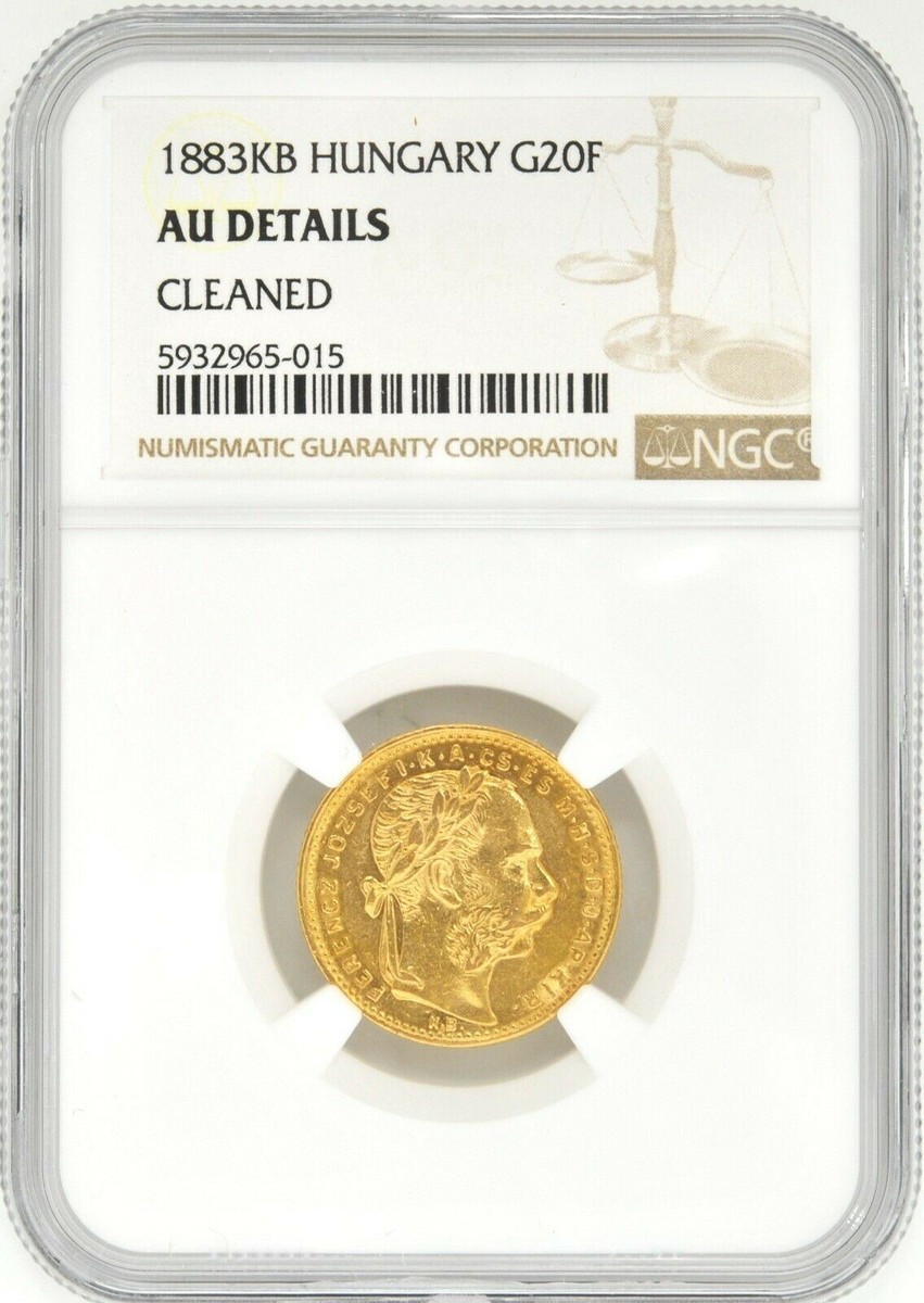 1883 KB Hungary 20 Franc 8 Forint Gold Coin NGC AU KM# 467 Franz
