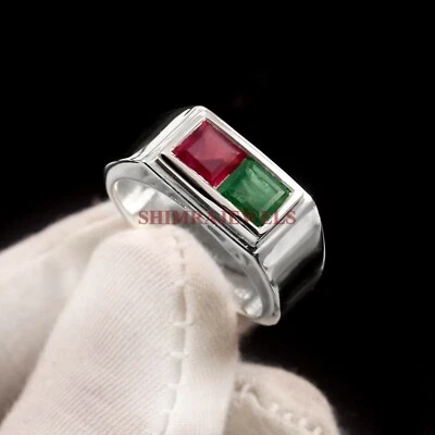 Heizbar Rubin Und Lab-Grown Smaragd Mit 925 Sterlingsilber Ring für Herren #874 - Bild 1 von 4