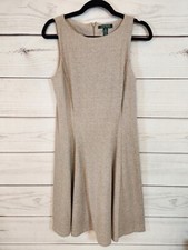 Lauren Ralph Lauren Women's Sleeveless High Neck A Line Beige  Dress Size M