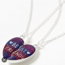 Claire  s magnetic pink Purple Heart bff best friend necklace set nwt