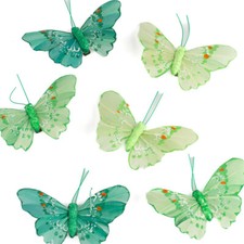 Bulk Package of 12 Assorted Green Artificial 3-1/4" Butterflies with Clip