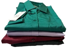 siliteelon Classic-Fit Satin Dress Shirt Silky Blouse LS Button Down New